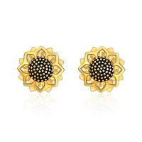 wholesale 925 Sterling Silver Daisy Sunflower Stud Earrings for Women Birthday Gifts Moonstone Gold Plated Flower Earrings Sunflower Jewelry-Gold Black Sunflower Earrings