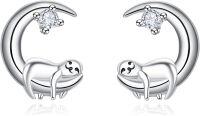 wholesale 925 Sterling Silver Sloth Moon Stud Earrings - Hypoallergenic Jewelry for Women-Sloth