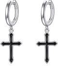 wholesale 925 Sterling Silver Black Cross Dangle Drop Hoop Earrings  for Women-0-0