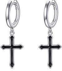 wholesale 925 Sterling Silver Black Cross Dangle Drop Hoop Earrings  for Women-Gothic Cross