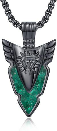 wholesale 925 Sterling Silver Green Stone Viking Pendant Necklace s for Men & Women Norse Thors Hammer Amulet -Arrowhead-Malachite