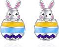 wholesale 925 Sterling Silver Easter Bunny Egg Stud Earrings - Adorable Cartoon Style Jewelry for Girls and Women-0-0