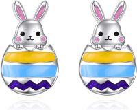 wholesale 925 Sterling Silver Easter Bunny Egg Stud Earrings - Adorable Cartoon Style Jewelry for Girls and Women-Rabbit