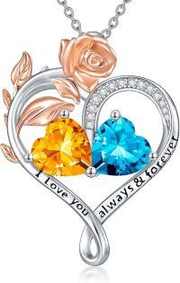 wholesale Sterling Silver Rose Quartz Heart Birthstone Necklace for Women Valentine s Day Gift-11-12-Nov-Dec Birthstones