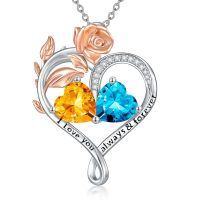 wholesale 925 Sterling Silver Rose Quartz Heart Birthstone Necklace for Women Valentine s Day Gift-11-12-Nov-Dec Birthstones