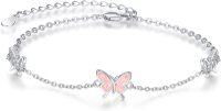 wholesale 925 Sterling Silver Pink Fire Opal Butterfly Charm Bracelet for Women s-Pink