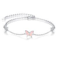 wholesale 925 Sterling Silver Butterfly Charm Bracelet-Pink