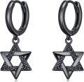 wholesale 925 Sterling Silver Star of David Drop Earrings with Black Rhodium Plating and Blue Stones-0-0