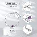wholesale 925 Sterling Silver 925 Heart-Shaped Clover Anklet w/ Purple Crystal & White CZs for Women-0-4
