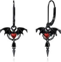wholesale 925 Sterling Silver Bat Heart Dangle Earrings for Women Gothic Halloween -Bat Earring
