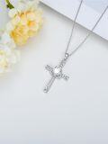 wholesale 925 Sterling Silver 925 Cubic Zirconia Cross Pendant Necklace for Women -0-2