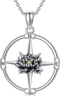 wholesale 925 Sterling Silver Birthstone Flower Necklace Compass Pendant for Women-11-Nov-Chrysanthemum
