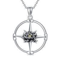 wholesale 925 Sterling Silver Birthstone Flower Necklace Compass Pendant for Women-11-Nov-Chrysanthemum