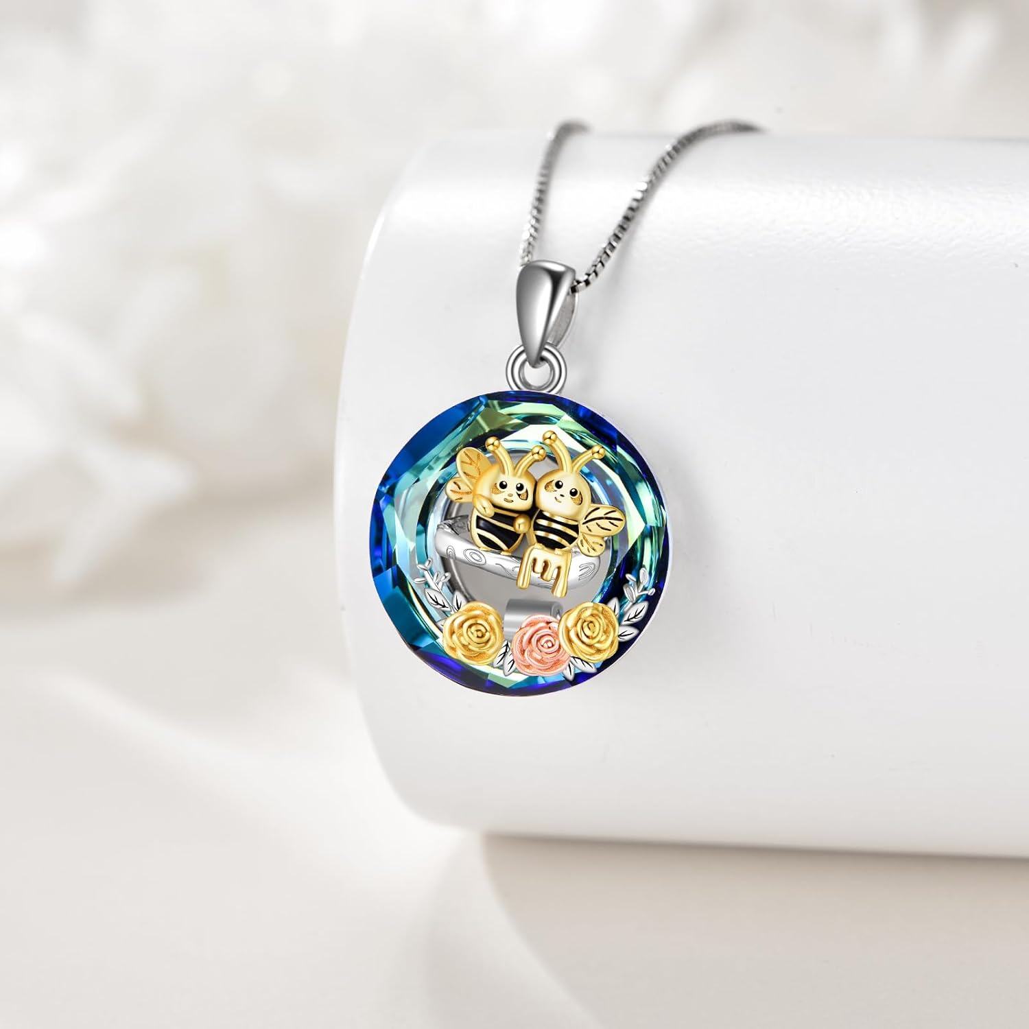 Sterling Silver Crystal Bee Cat Hummingbird Pendant Necklace-0-5