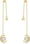 wholesale 14K Gold Moon & Star Opal Threader Drop Earrings with Long Chains for Women-0-0