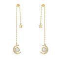 wholesale 14K Gold Moon & Star Opal Threader Drop Earrings with Long Chains for Women-0-0