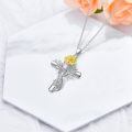 wholesale 925 Sterling Silver Cross Pendant With Red Gemstone And Lily Design-0-10