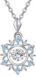 wholesale 925 Sterling Silver Cubic Zirconia Rotating Blue Snowflake Pendant Necklace Hypoallergenic Gift for Women 18+-0-0