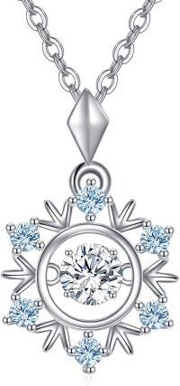 wholesale 925 Sterling Silver Cubic Zirconia Rotating Blue Snowflake Pendant Necklace Hypoallergenic Gift for Women 18+-Blue Snowflake Necklace