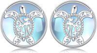 wholesale 925 Sterling Silver Moonstone Yoga Lotus Tree Of Life Sea Turtle Butterfly Celtic Knot Elephant Stud Earrings-3-SeaTurtle