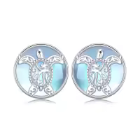 wholesale 925 Sterling Silver Moonstone Yoga Lotus Tree Of Life Sea Turtle Butterfly Celtic Knot Elephant Stud Earrings-3-SeaTurtle