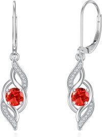 wholesale 925 Sterling Silver 12 Birthstone Leverback Dangle Earrings for Women-01-Jan.-Garnet