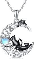 wholesale 925 Sterling Silver Moon Cats Heart Pendant Necklace-0-0