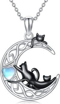 wholesale 925 Sterling Silver Moon Cats Heart Pendant Necklace-Cat-3