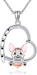 wholesale 925 Sterling Silver Pink and White Cat Pendant with Heart-Shaped Frame Necklace for Women-0-0