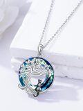 wholesale 925 Sterling Silver Tree of Life with Cat and Blue Crystal Pendant Necklace - Unique Gifts for Women & Cat Lovers-0-1