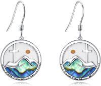 wholesale 925 Sterling Silver Abalone Shell Mountain Cross Faith Drop Earrings Christian Gifts for Women/Mom-Round Mountain Cross Hooks