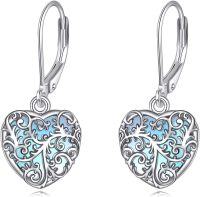 wholesale 925 Sterling Silver Blue Turquoise Filigree Heart Drop Earrings-Moonstone Earrings