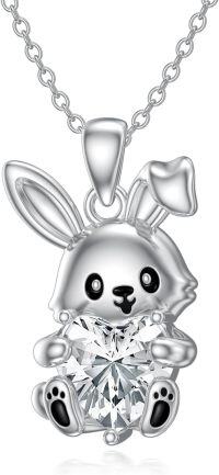 wholesale Sterling Silver 12 Month Birthstones Animals Necklace for Women Daughter (Axolotl Cow Pig Cat) Birthday Christmas Graduation Gift-09-Bunny-09-Bunny