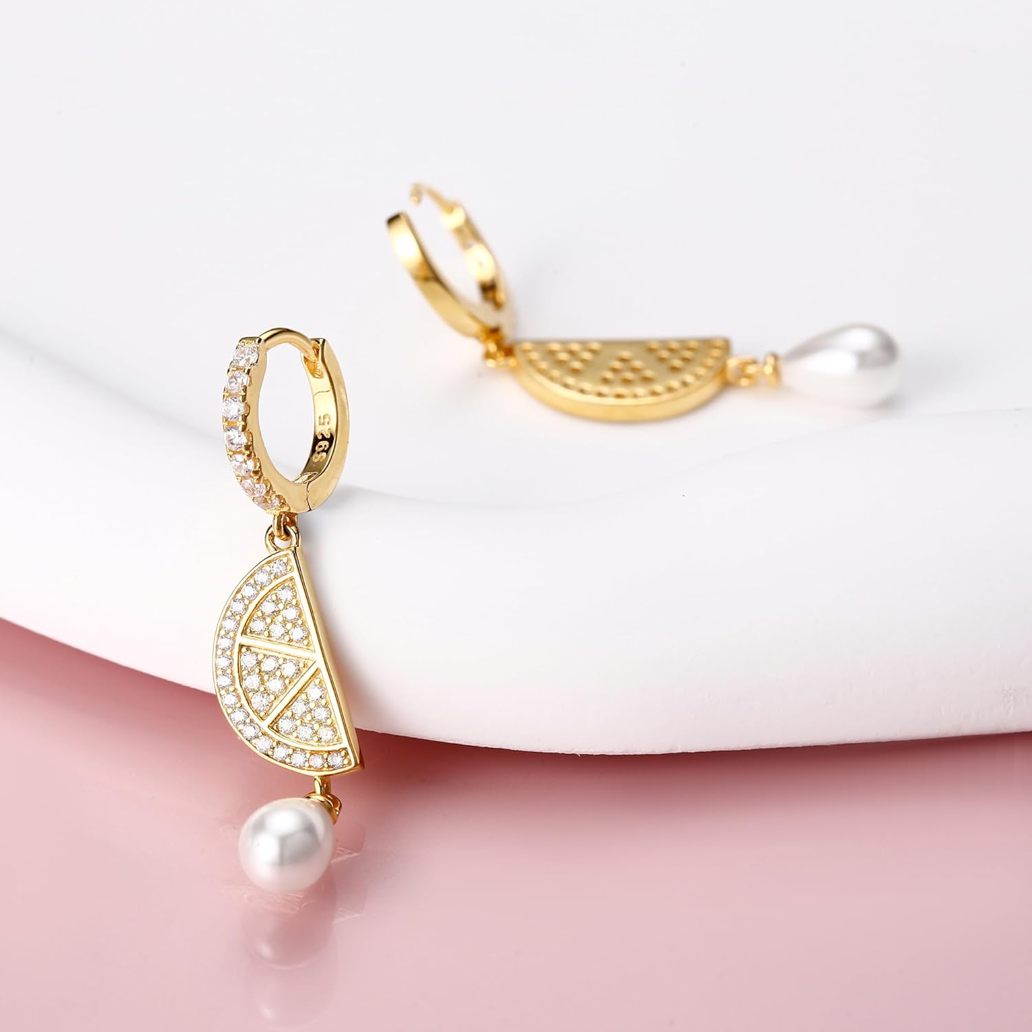 wholesale Gold 925 Sterling Silver Pearl Drop Geometric Hoop Earrings-0-2