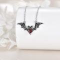 wholesale 925 Sterling Silver Bat Pendant Red Heart Stone Gothic Punk Necklace-0-1