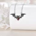 wholesale 925 Sterling Silver Oxidized Gothic Bat Red Heart Crystal Pendant Necklace-0-1