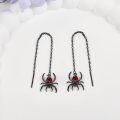 wholesale 925 Sterling Silver Spider Red Crystal Long Chain Tassel Earrings for Women Gothic  Ideas-0-2
