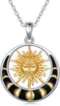 wholesale 925 Sterling Silver Moonstone Sun & Crescent Moon Pendant Necklace with Metatron's Cube Design-0-0