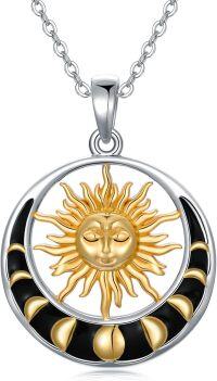 wholesale 925 Sterling Silver Moonstone Sun & Crescent Moon Pendant Necklace with Metatron's Cube Design-Sun and Moon