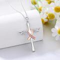wholesale 925 Sterling Silver Cross with Angel Wings and Pink Ribbon Pendant - Breast Cancer Awareness Jewelry for Survivors-0-2