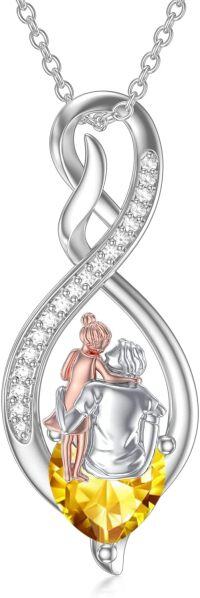 wholesale Sterling Silver Birthstone Infinity Heart Pendant Father Daughter Gift-02-11-Yellow-November
