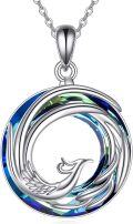 wholesale 925 Sterling Silver Blue Crystal Phoenix Triple Moon Goddess Pendant Necklace-0-0