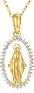 wholesale 14K Gold Virgin Mary Pendant Necklace with Cubic Zirconia and Chain - Religious s for Women-0-0