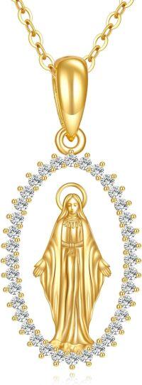wholesale 14K Gold Virgin Mary Pendant Necklace with Cubic Zirconia and Chain - Religious s for Women-Virgin Mary