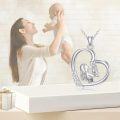 wholesale 925 Sterling Silver Mother and Child Heart Pendant Necklace with Cubic Zirconia for Women-0-2