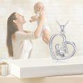 wholesale 925 Sterling Silver Mother and Child Heart Pendant Necklace with Cubic Zirconia for Women-0-2