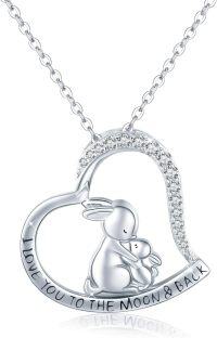 wholesale 925 Sterling Silver Heart Necklace with Bunny and Cub Pendant Gift for Women-A-Rabbit