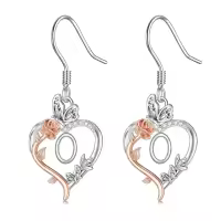 TOUPOP Sterling Silver Rose Heart Butterfly Initial O Drop Dangle Earrings-undefined