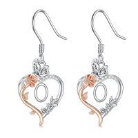 TOUPOP Sterling Silver Rose Heart Butterfly Initial O Drop Dangle Earrings-undefined