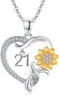 wholesale Sterling Silver Sunflower Heart Pendant Necklace for Women Girlfriend Sister 18th 15th 16th 21st th 80th Birthday Christmas Anniversary Jewelry Gift-0-6